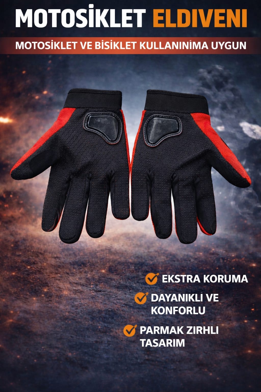 Motosiklet Bisiklet Yarım Kısa Kesik Parmaklı Parmaksiz Eldiven Üstün Korumalı Yazlık (KIRMIZI)