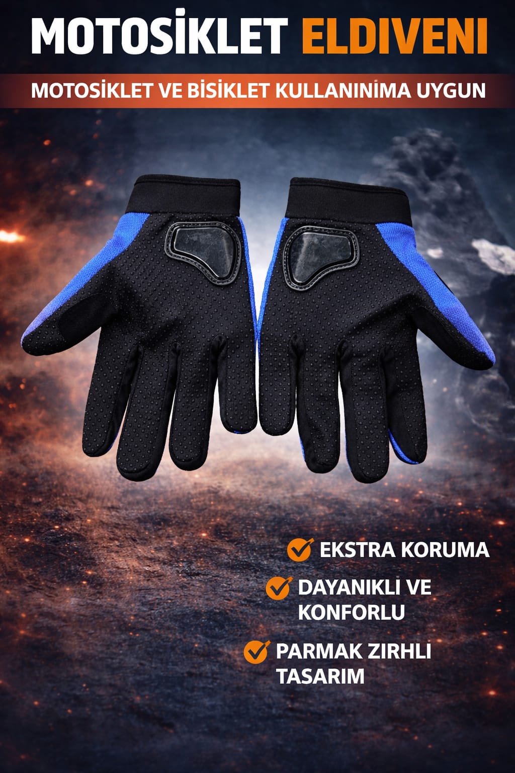 Motosiklet Eldiveni MAVİ Kemik Korumalı Unisex Motorsiklet Bisiklet Eldiveni Korumalı