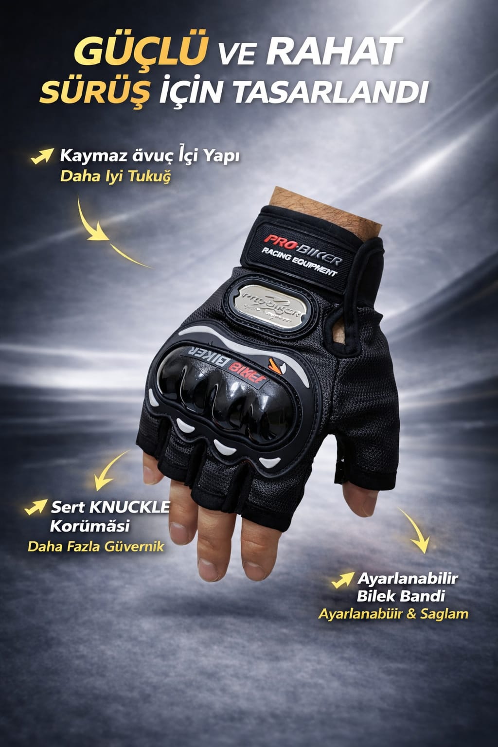 Motosiklet Bisiklet Yarım Kısa Kesik Parmaklı Parmaksiz Eldiven Üstün Korumalı Yazlık (SİYAH)