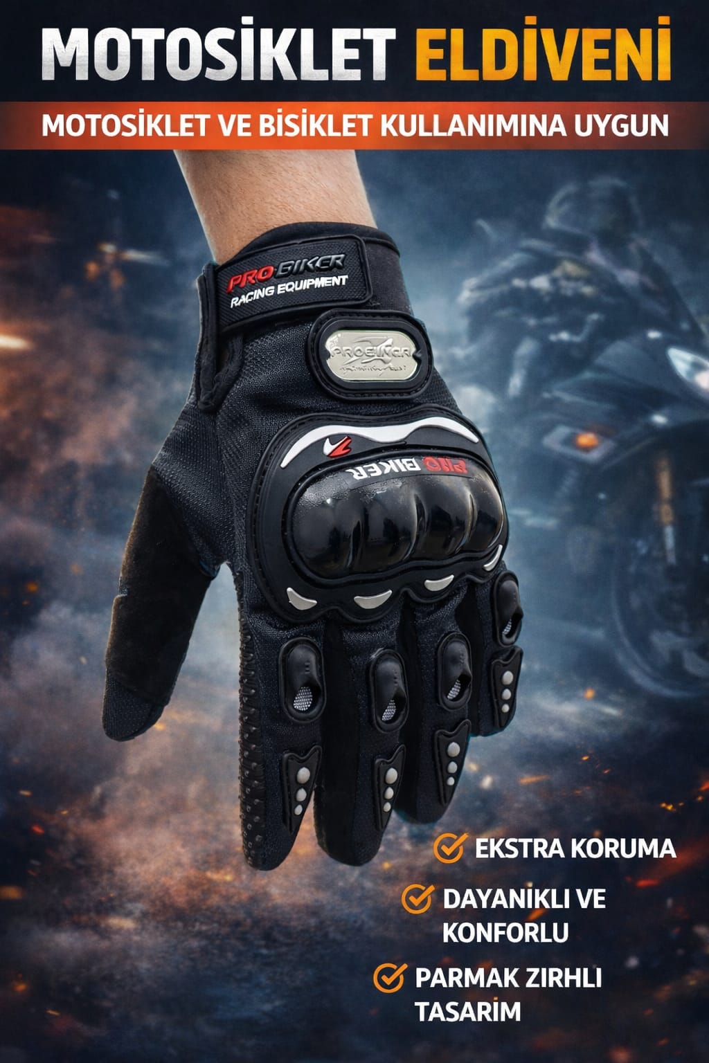 Motosiklet Eldiveni Kemik Korumalı Unisex Motorsiklet Bisiklet Eldiveni Avuç İçi ve Dış korumalı